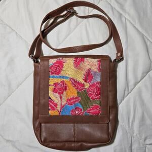 Handmade Leather Crossbody Bag Embroidered With Flowers